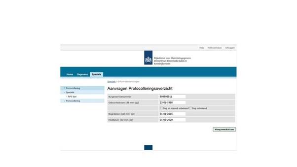 Schermafdruk aanvragen protocolleringsoverzicht ingevuld