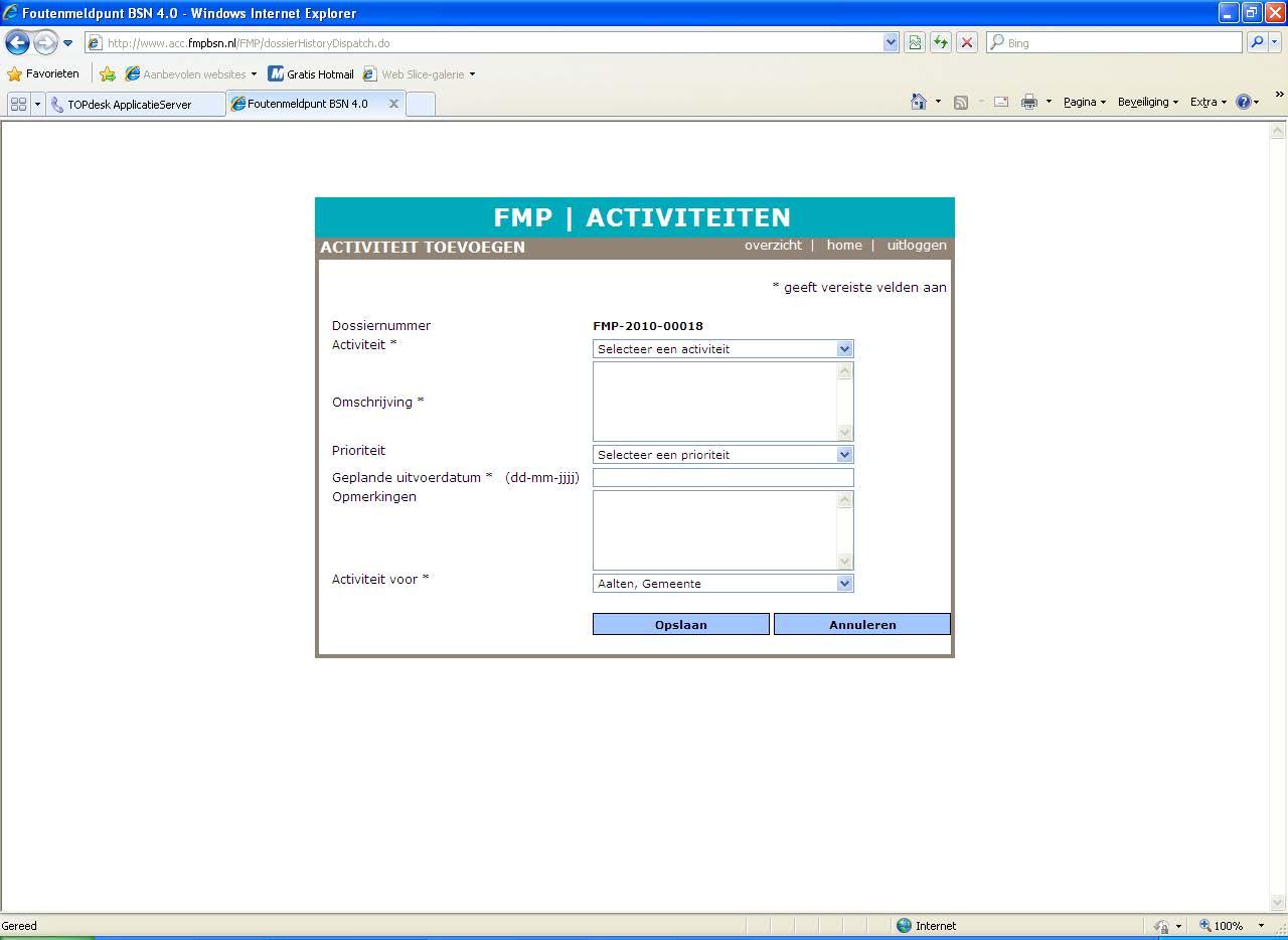 Activiteit toevoegen Foutenmeldpunt BSN