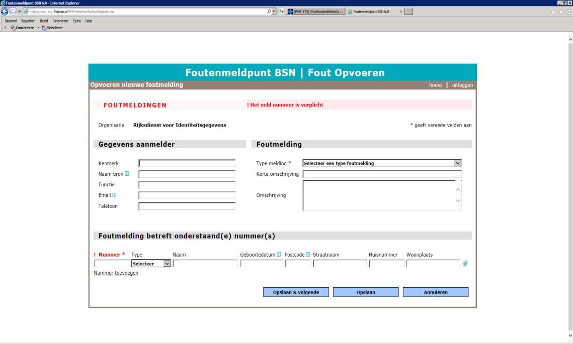 Een schermafbeelding van een foutmelding bij het foutenmeldpunt bsn