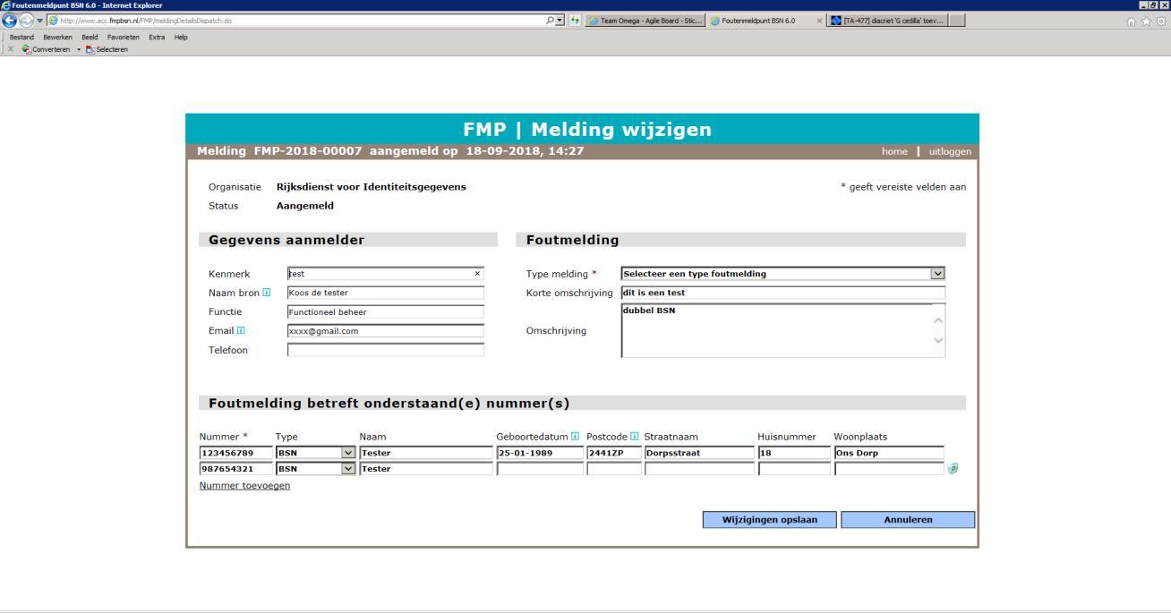 Melding wijzigen Foutenmeldpunt BSN