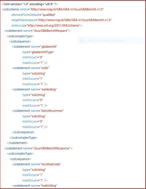 schema XSD voor stuurGBABerichtRequest en stuurGBABerichtResponse