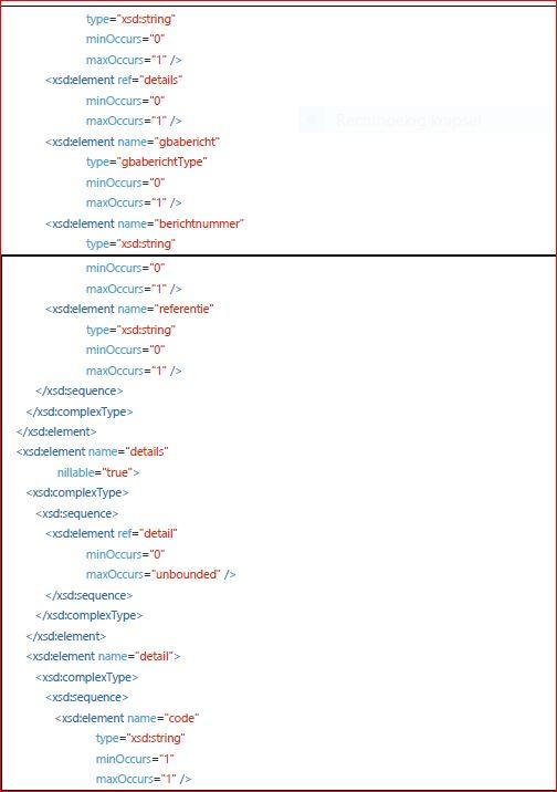schema XSD voor stuurGBABerichtRequest en stuurGBABerichtResponse