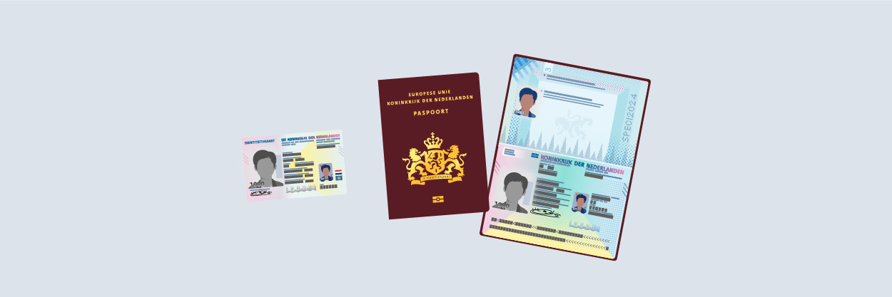 Grafische weergave van een Nederlands paspoort en identiteitskaart