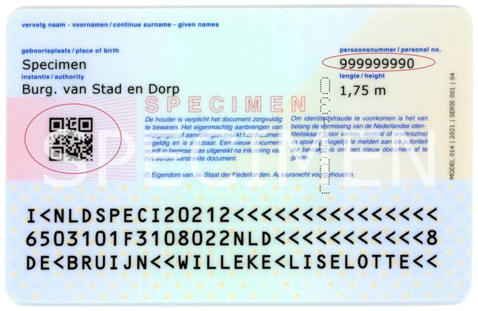 Achterkant ID-kaart BSN